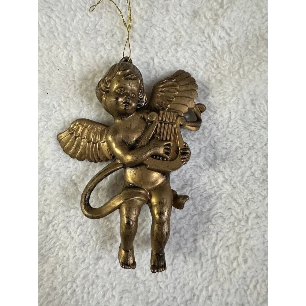 Angel or Cherub Gold Christmas Ornament Vintage‎ Xmas